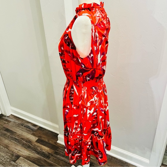 Enfocus Studio Dress Women’s 14 Red White Black  Floral Sleeveless - Picture 3 of 5